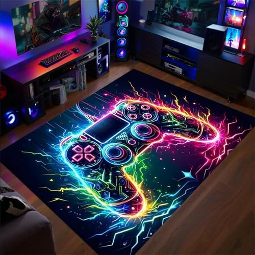 AOESELN Cool Gaming Rug,60x90 Cm Gamer Rug Boys Room Decor,Gamepad Controller Player Carpet,Non-Slip Decoration In Game Area,for Game Room, Boys Girls Bedroom Playroom Decor