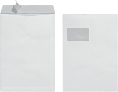 Herlitz Versandtasche C4 90 g Haftklebend mit Fenster, 50 Stück mit Innendruck in Folienpackung, eingeschweißt, weiß mit Fenster