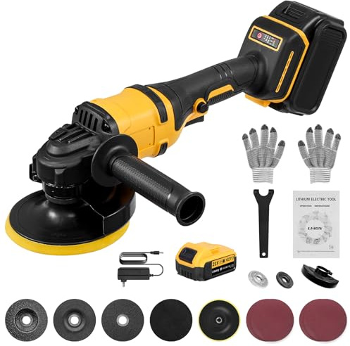 Sararoom Akku Winkelschleifer - 21V Professional Winkelschleifer Set 16Pcs (Scheiben-Ø 125mm,Leistung 1500W, 0-30000 RPM,1 Schleifplatte, Zusatzhandgriff,Schraubenschlüssel,Ladegerät, 1×5000mah Akkus)