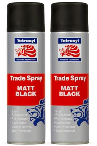 Tetrosyl Trade Matt Black Paint 500ml – Fast-Drying Acrylic Automotive Aerosol with Adjustable Nozzle for Spray Gun Finish, Vehicle Refinishing (2 Pack)