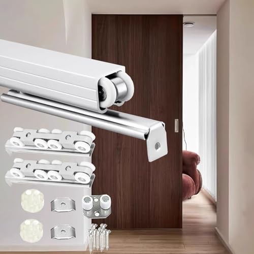 Rail Porte Coulissante Kit de Quincaillerie pour Porte Coulissante sur Rail de Plafond, Rail de Remplacement pour Porte de Placard Simple, Ensemble de Rails pour Porte(Silver,4.0m/157.5in/13.1ft)