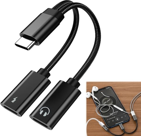 gsgfuis Adaptateur Double USB C 2 en 1, Casque et Chargeur Audio, Splitter USB C Audio et Charge, Adaptateur USB C vers Double USB C pour Casque et Recharge (Noir)