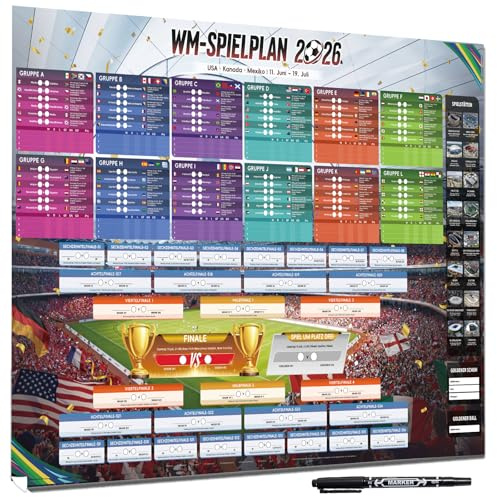 AhfuLife Fußball Spielplan 2026 Poster für Deko WM - Groß Fussball Planer 100 x 70cm - Enthält 48 Mannschaften Gruppen Knockout und Finale alle Ergebnisse der Spiele (Deutsch, CEST)