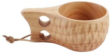 Qury Taza de café Kuksa hecha a mano, estilo nórdico, tradicional, con correa de piel, para camping, senderismo y decoración del hogar, 200 ml