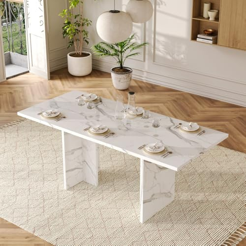 Muskel Mesa de comedor ovalada extensible 120-160 x 80 cm, mesa de comedor moderna adecuada para 4 – 6 personas, mesa de cocina estable, mesa de cocina gruesa, ahorra espacio (rectángulo blanco, 140