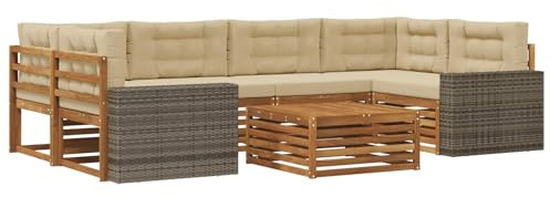vidaXL Outdoor-Sofagarnitur mit Kissen 7 pcs Natur und Beige Polyester, Gemütliches Outdoor-Set, modernes Lounge-Möbel, Garten-Sofa, tolle Terrassen-Sitzgelegenheit
