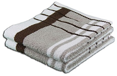 Gözze - Strandtücher, 2er-Set, 100% Baumwolle, Berlin, Streifen, 50 x 100 cm - Taupe/Schoko