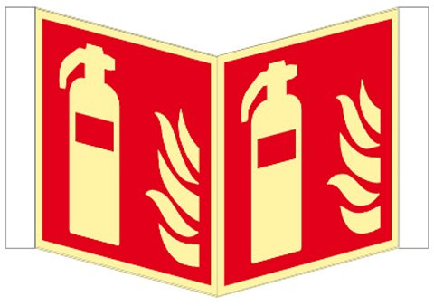 Feuerlöscher - Winkelschild Kunstsoff nachleuchtend ISO 150 x 150 mm