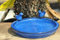 Kunert-Keramik Vogeltränke mit Zwei kleinen Vögelchen,rund,blau glasiert,30cm