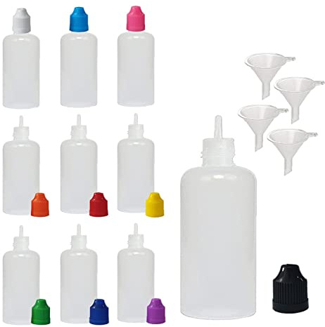 XIAONAN 100 Pack x 50ml LDPE Empty Plastic Squeezable Dropper Bottles with Funnel (Bottles + Black Caps + Tips)