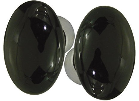 DT 2000 253463 Bouton double ovale Porcelaine Noir Brillant/Acier Nickelé Satiné