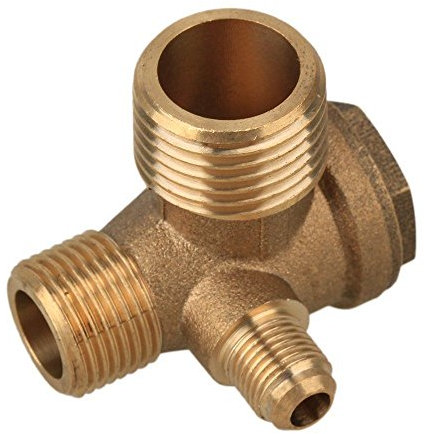 Chiloskit 3-Port Brass Male Threaded Air Compressor Check Valve Central Pneumatic Air Compressor Attachments Accessories, G1/8x G3/8x G1/2
