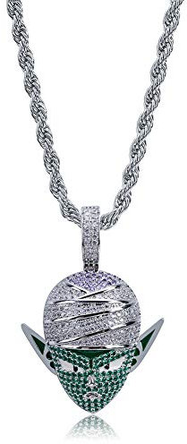 Qiulv Teufel Anhänger 18K Gold Überzogen Dragon Ball Halskette Micropave Iced Out Bling Piccolo Majin Halskette Zirkon Inlay Kette Schmuck,Silver