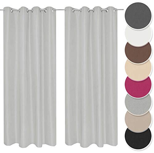 Melody Vorhang 2er Set Gardine Curtain Blickdicht Ösenschal hellgrau 140x245 cm Wohnbereich #9018