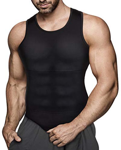Gotoly Herren Unterhemden Shapewear Workout Tank Tops Kompressionsshirt Muskelshirt Abnehmen Body Shaper Abs Bauch Weg Shirt Unterhemd Feinripp (XL, Schwarz)