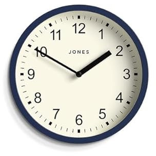 JONES CLOCKS® Spin wanduhr | Kleine Moderne runde Uhr | 20cm | Dunkelblau | Leicht lesbare Zahlen | Ideal für küche, büro, kinderzimmer oder jeden kleinen Raum