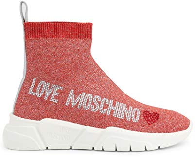 Love Moschino womens Shimmer Tall Sock Sneaker Red Size: 6 UK