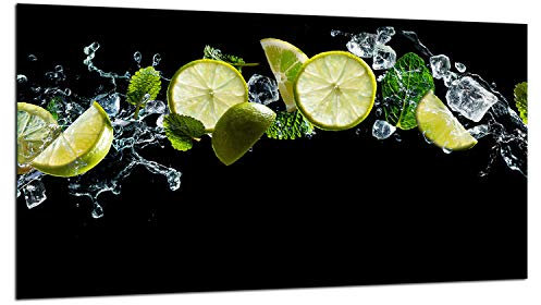 TMK Couvre-plaque en verre, 90 x 52 cm, pour plaques vitrocéramiques, à induction, protection anti-éclaboussures, planche à découper, noire, citron