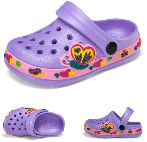 Unisex Zoccoli Sabot Bambini Carino Sabot Ciabatte Dinosauro Sandali da Spiaggia Estivi Ciabatte da Giardino Muli Scarpe da Piscina Ragazzi Ragazze Viola EU 25