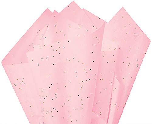 Made in USA 50-Sheet Gemstone Glitter Gift Tissue Paper Pack, 20 X 30 (Rose Gold on Blush)