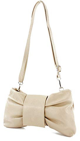 modamoda de T214 Damen Leder Umhängetasche Clutch Schultertasche Schleife handmade in Italy, Farbe:Graubeige