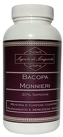 BRAHMI - Bacopa monnieri - 100% estratto secco titolato al 30% di Saponine (Bacosidi) - 90 capsule vegetali da 500mg - Memoria e Funzioni Cognitive - Rilassamento e Benessere Mentale