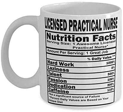 NA Tazza da Infermiera Pratica con Licenza Divertente Informazioni nutrizionali Tazza da caffè 11 Once biancaoz