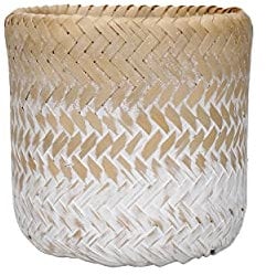 KitchenCraft Macetero de bambú, Maceta para plantas de interior, Macetero tejido natural con diseño ombre blanco y marrón, 12 x 12 x 11,5cm,Ombre blanco y marrón