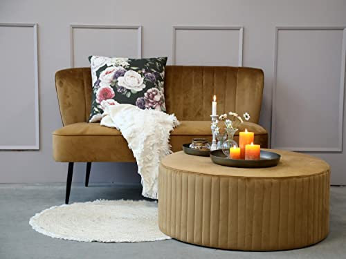 Vintagehaus Marat Pouf Velour Beistelltisch Samt Hocker Cognac