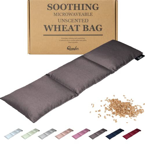Körnerkissen - Wärmekissen Mikrowelle aus Baumwolle 46 x 12 cm - Weizen gefüllt - Weiches Dinkelkissen zur Schmerzlinderung Rücken, Nacken und Schulter - Tolles Geschenk - Dunkelgrau