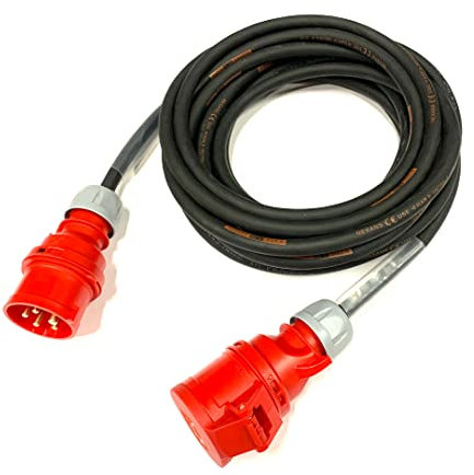 16 Amp 415V 5 Pin 3 Phase Extension Lead - PCE Red - 2.5mm² Heavy Duty Industrial H07RN-F Rubber Cable - 16A 3PH HO7 (2 Metre)