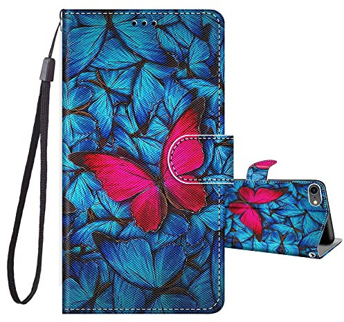 JRIANY for iPhone SE 2022 / iPhone SE 2020 / iPhone 7 / iPhone 8 Case, PU Leather Wallet Case with Pattern Cute Design Shockproof Cover Flip Case, Butterfly