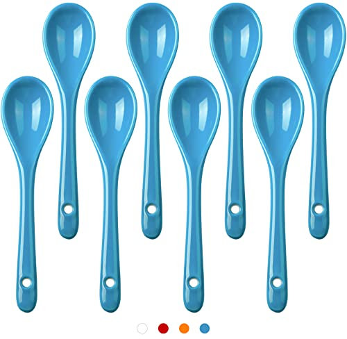 AceElite Teaspoons 8 Pieces Ceramic, Espresso Spoon Set for Coffee, Tea, Yogurt, Ice Cream and Desserts, White Dessert Spoons Dishwasher Safe, 4.7 inch (Blue)