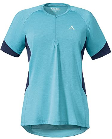 Schöffel Damen Shirt Auvergne L, geruchshemmendes Radtrikot, schnell trocknendes Funktionsshirt mit Taschen, medium turquoise, 38