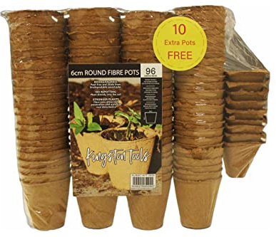 Kingston Tools Promo Pack 96x 6cm Round Biodegradable Peat-Free Fibre Pots + 10x 5cm Square Cells for Seed Germination and Seedling