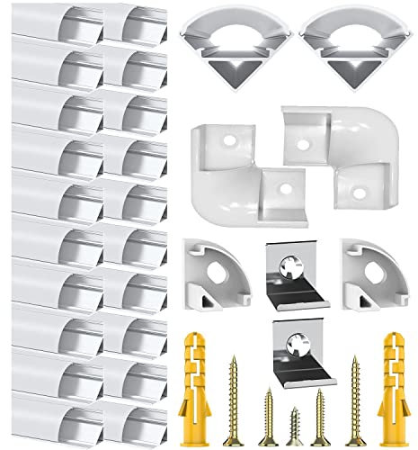 Chesbung Profilé Aluminium Led, Canal pour Bandes à Led, Profil avec Couvercle Blanc Crème, Diffuseur avec Embouts, Clips de Montage en Métal (1M-V-20Pcs)