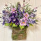 Fiorky Wildflowers Door Hanging Basket Wreath for Front Door, Spring Artificial Wildflower Garland Pendant Welcome Sign Easter Home Decor Porch Farmhouse, Lavender, About 35x40cm/13.77x15.74inch