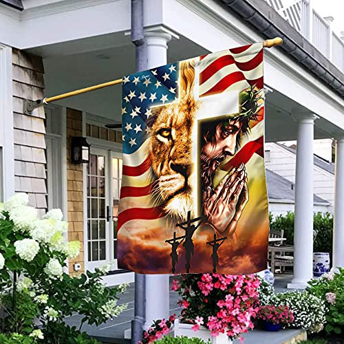 Drapeau de jardin Jésus Le Lion de Judah Drapeau américain double face Décoration intérieure amusante 32 cm x 48 cm