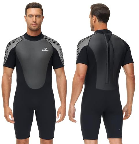 Owntop Mens Wetsuit Shorty 3mm Neoprene Wet Suit for Diving Surfing Swimming Kayaking (Men's Grey, XL)