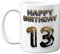 13th Birthday Gift for Boys - Black Gold Glitter Balloons - Happy Birthday Mug Present for 13 Year Old Son Brother Grandson Cousin Friend, 11oz Ceramic Dishwasher Safe Coffee Mugs Cup