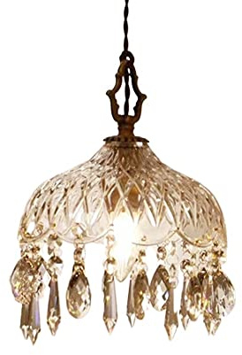 Vintage K9 Kristallglas Pendelleuchte Messing Lampensockel Hohe Lichtdurchlässigkeit Glas Lampenschirm Hängende Deckenleuchte Leuchte Verstellbare Schnur Einzelkopf Kücheninsel Balkon Kronleuchter