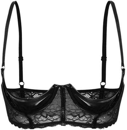 CHICTRY Women's See-Through Lace Unlined Push Up Underwired 1/4 Cups Bra Top Bralette Lingerie 6# Black B M