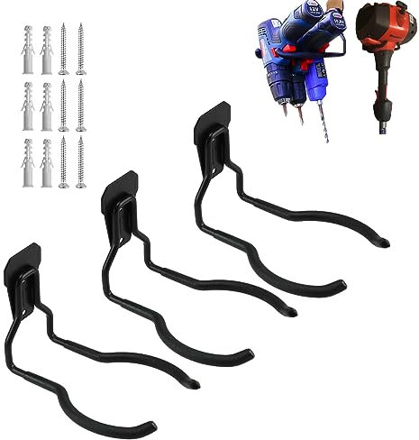 Juformin Percha para herramientas eléctricas, colgador de herbicida, ganchos de pared de garaje, estante para desmalezadora, colgador de recortadora de cuerdas, ganchos de utilidad para organizadores