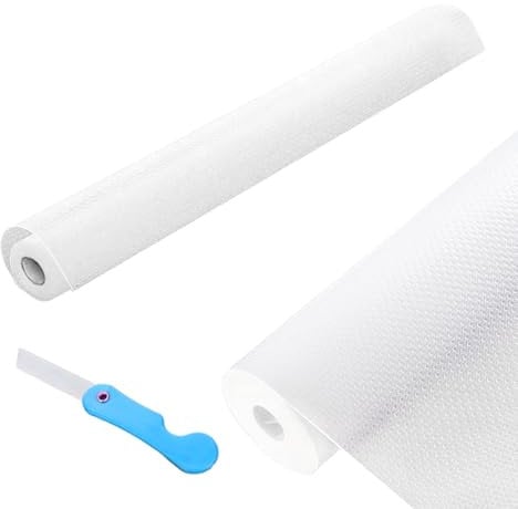 1pc Cabinet Anti-Slip Mat with 1pc Folding Art Knife, Non-adhesive Drawer Protection Mat, Non-slip Plastic Roll Paper, Drawer Moisture Mat for Cabinets, Drawers