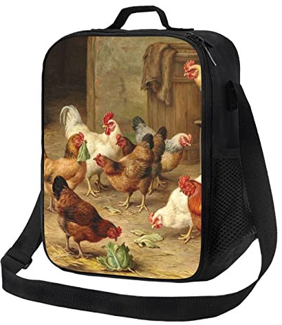 TOMPPY Borsa termica per il pranzo con stampa di galline arrosto, borsa termica per il pranzo, riutilizzabile, con tracolla, per lavoro e picnic