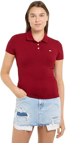 Tommy Jeans Maglietta Polo Maniche Corte Donna Tjw Slim Essential Polo SS Slim Fit, Rosso (Red Carpet), XS