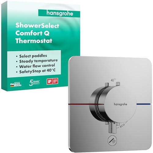 hansgrohe ShowerSelect Comfort Q - Thermostat Unterputz mit zusätzlichem Abgang, Armatur mit Sicherheitssperre (SafetyStop) bei 40° C, Thermostat, Mischbatterie für 1 Verbraucher, Chrom