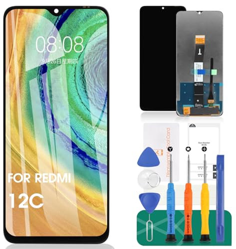 SRJTEK Para Xiaomi Redmi 12C Pantalla LCD Para Xiaomi Redmi 12C Reemplazo de pantalla 22120RN86G Kit de reparación de montaje digitalizador táctil (Negro, Sin Marco)