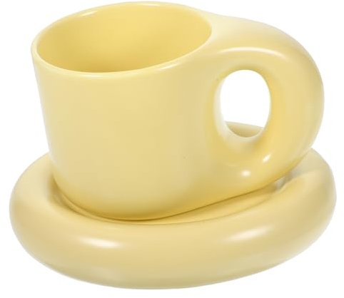 BUGUUYO Keramik Kaffeebecher Satz 300ml mit Untertasse, Gelb für Zuhause