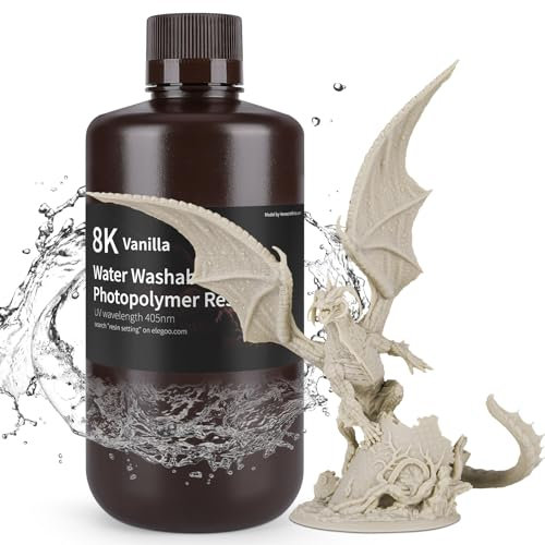 ELEGOO 405nm 8K Wasser Waschbares Resin, 3D Drucker Rapid Resin für LCD UV Härtung Photopolymer 3D Drucker 1000g Vanille